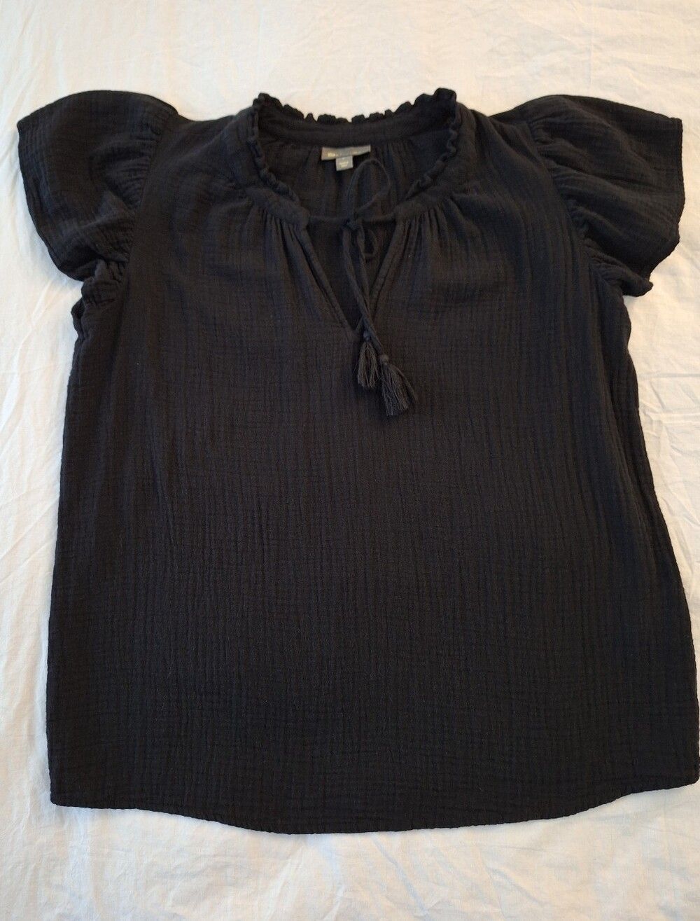 Style & Co Black Gauze Top Ruffle Flutter Sleeves
